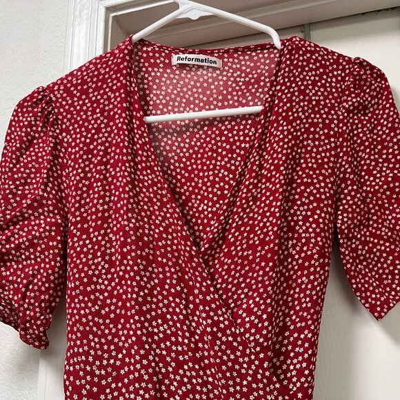 Reformation Dark Red Floral Wrap Maxi Dress | Size M - Picture 9 of 11